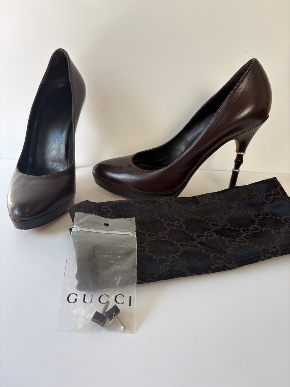 Gucci Brown Leather Stiletto Pumps with Branded Dust Bag